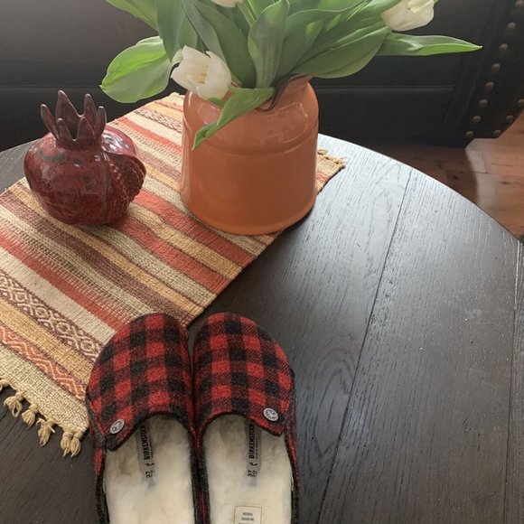 New Birkenstock Zermatt Shearling Clog Plaid Red Black Size EU 37 - Picture 7 of 8